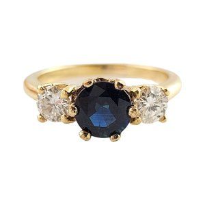 Vintage 14K Yellow Gold Diamond and Natural Sapphire Ring Size 4.75 #13924